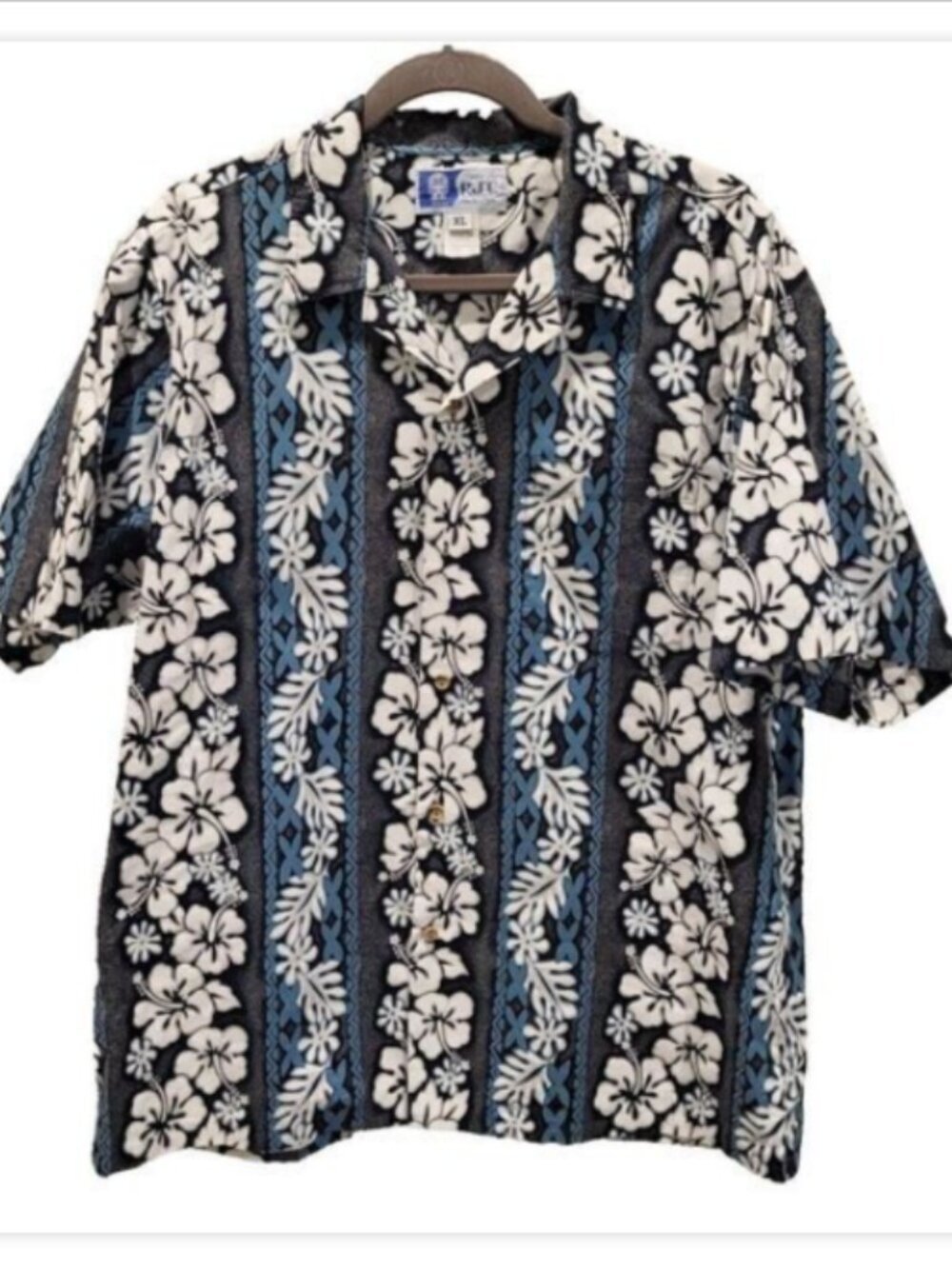 Vintage RJC Men's X-Large 100% Cotton Blue Black Shirt Casual Made in Hawaii USA - Picture 2 of 12